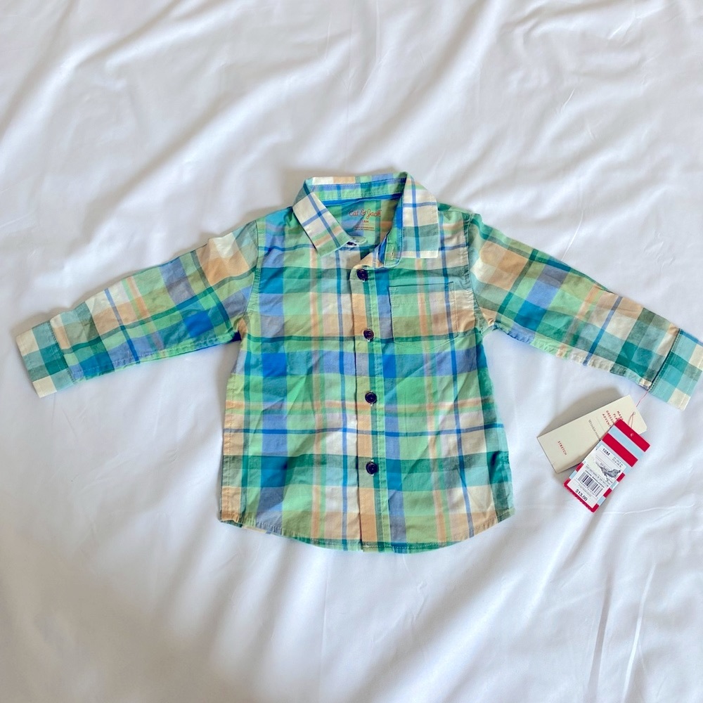 Cat & Jack Little Boys (18m) plaid long sleeve shirt, button w/collar NWT